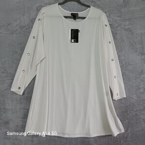 Antthony Original Cream‎ XL Tunic Top Minimal Snap Sleeves Neutral Workwearchara